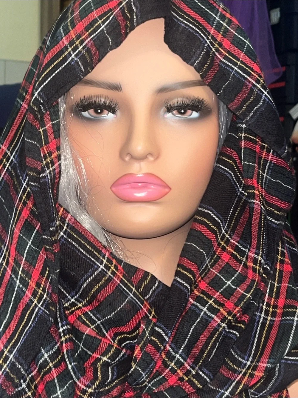 Plaid Scarf - Black & Red -infinity wrap lightweight S23